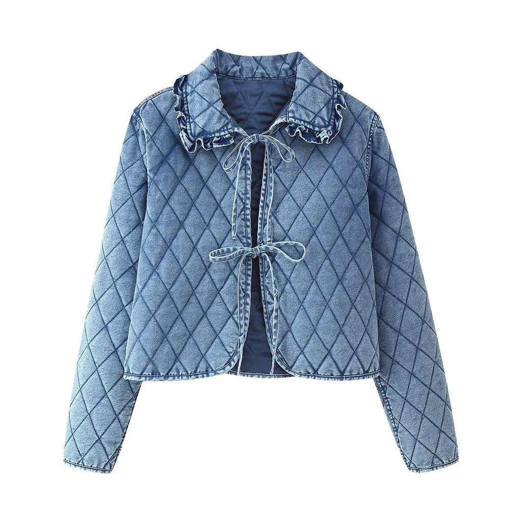 Quilted Washed Denim Jacket for Autumn and Winter Style