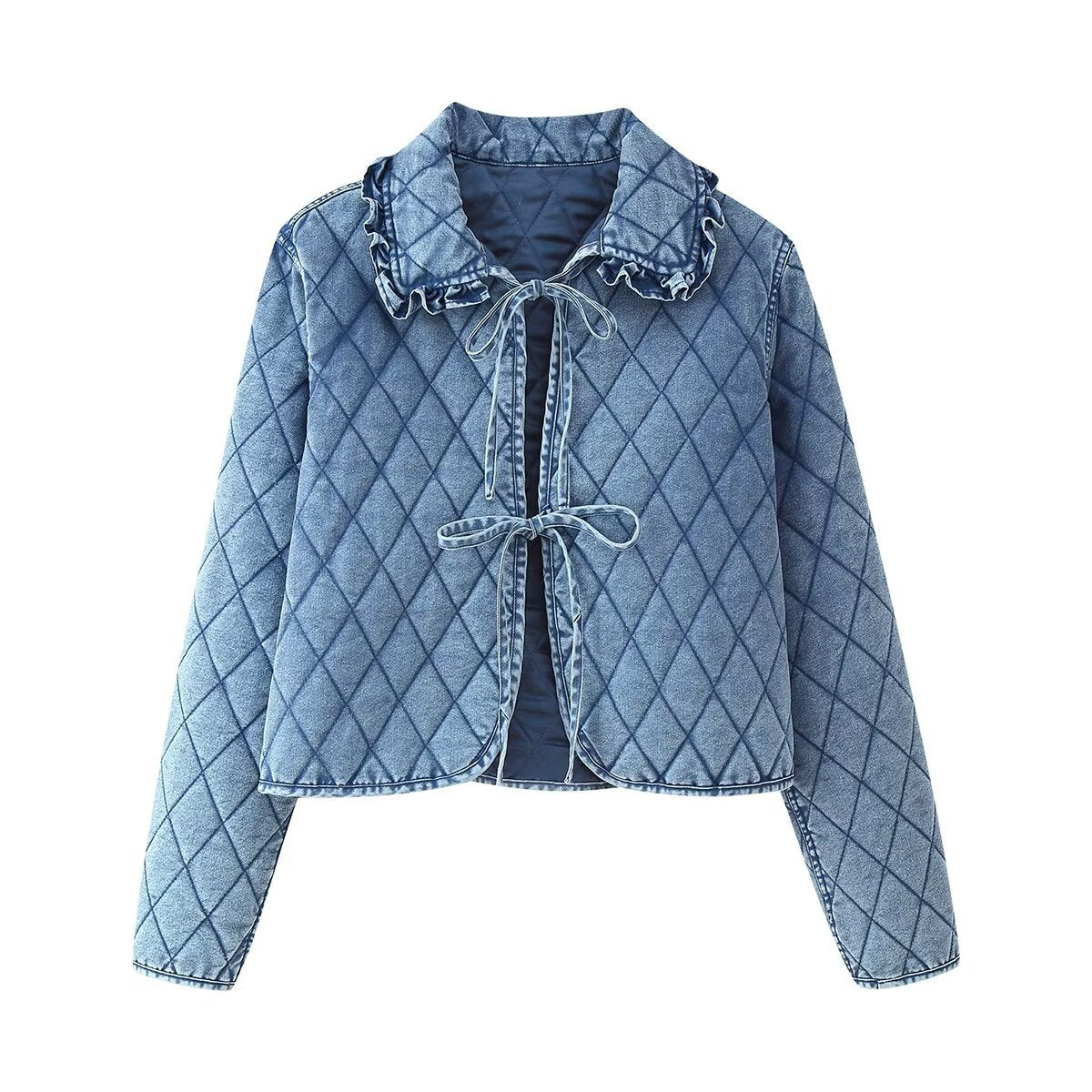 Quilted Washed Denim Jacket for Autumn and Winter Style