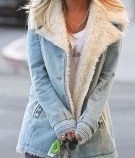 Autumn and winter velvet long sleeved warm cotton jacket for women