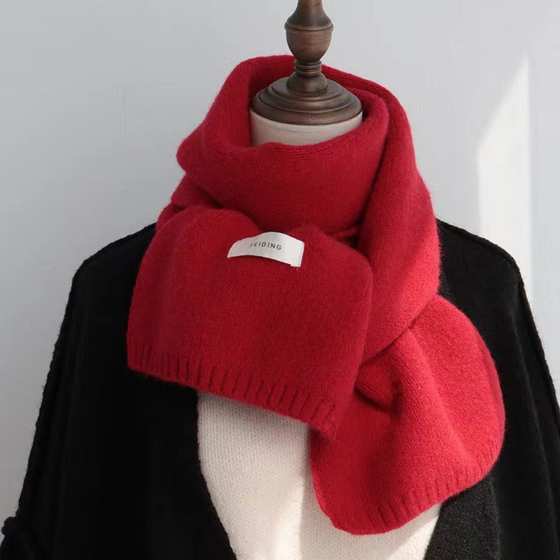 New Korean Winter Instagram Style Solid Color Knitted Warmth Versatile Student Winter Scarf for Men