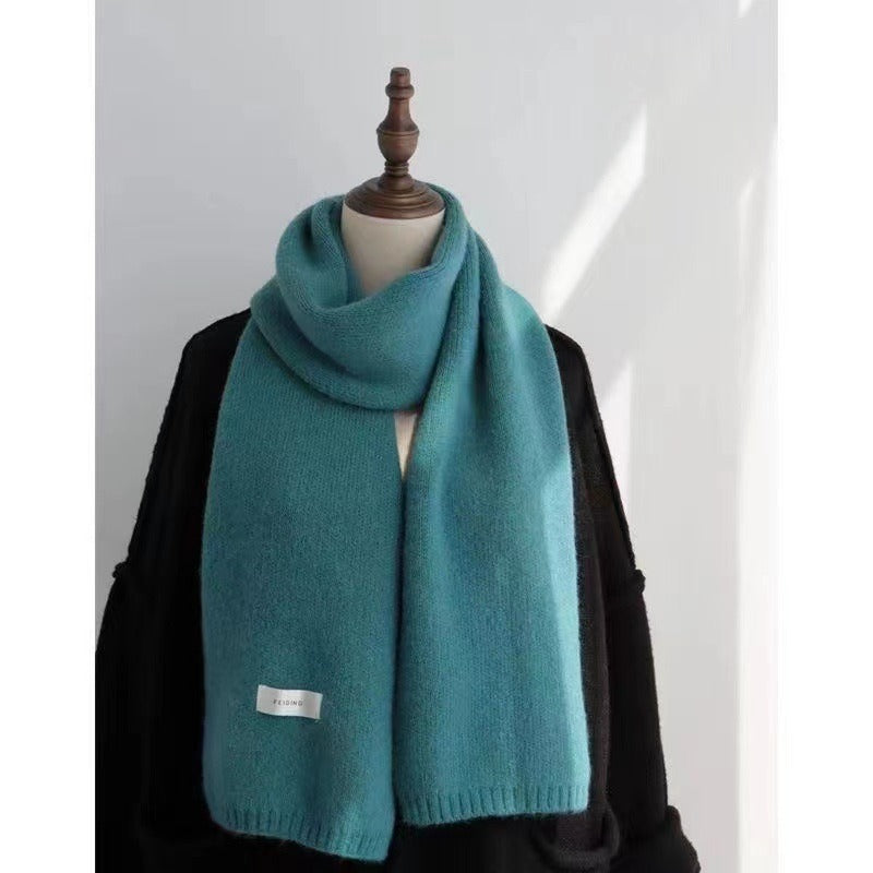 New Korean Winter Instagram Style Solid Color Knitted Warmth Versatile Student Winter Scarf for Men