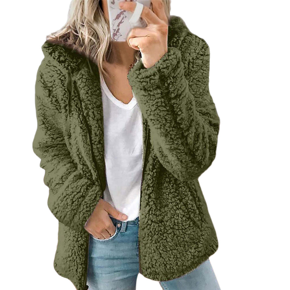 European and American women's hooded woolen autumn and winter top jacket