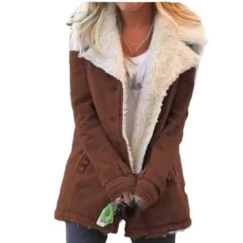 Autumn and winter velvet long sleeved warm cotton jacket for women