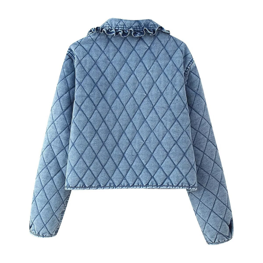 Quilted Washed Denim Jacket for Autumn and Winter Style