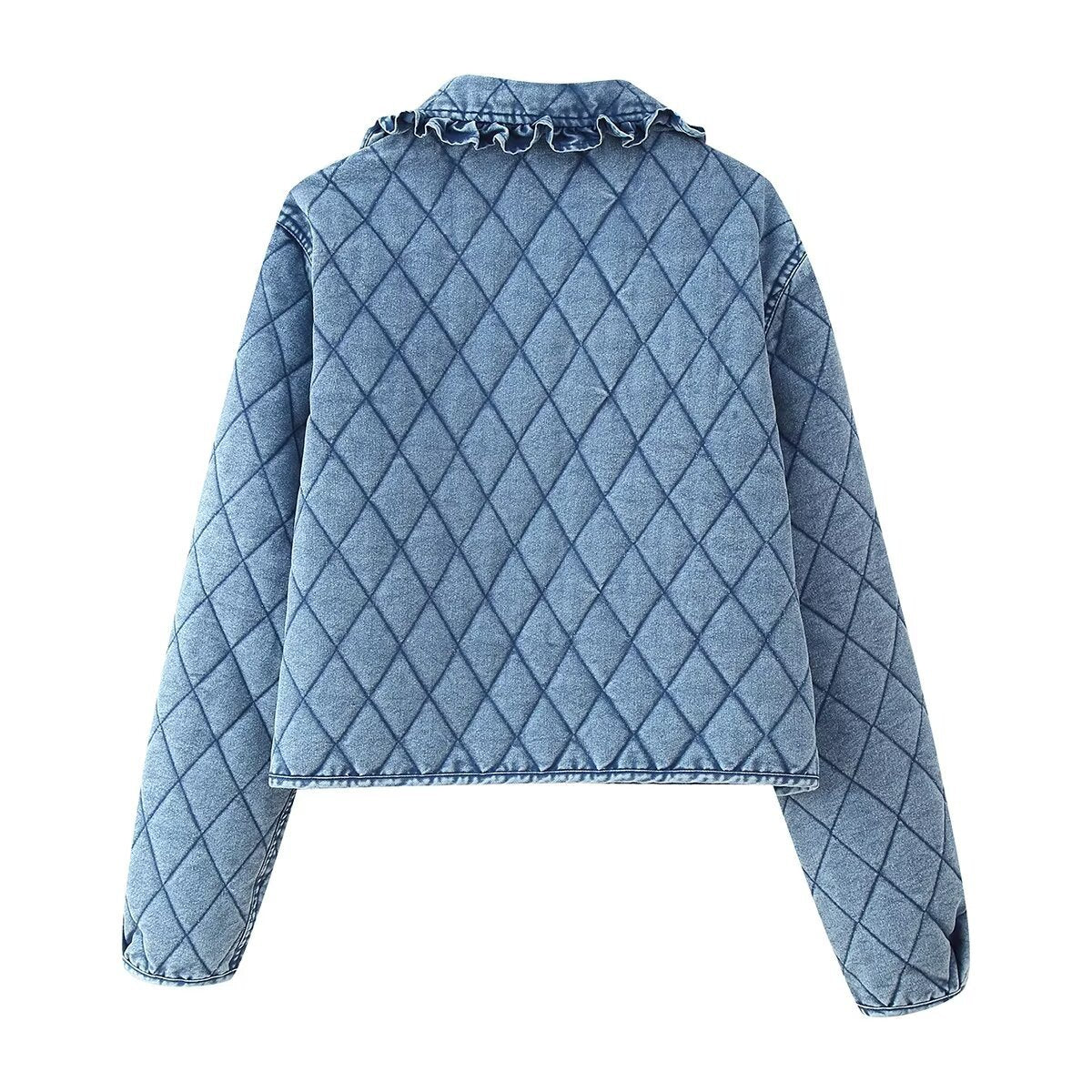 Quilted Washed Denim Jacket for Autumn and Winter Style