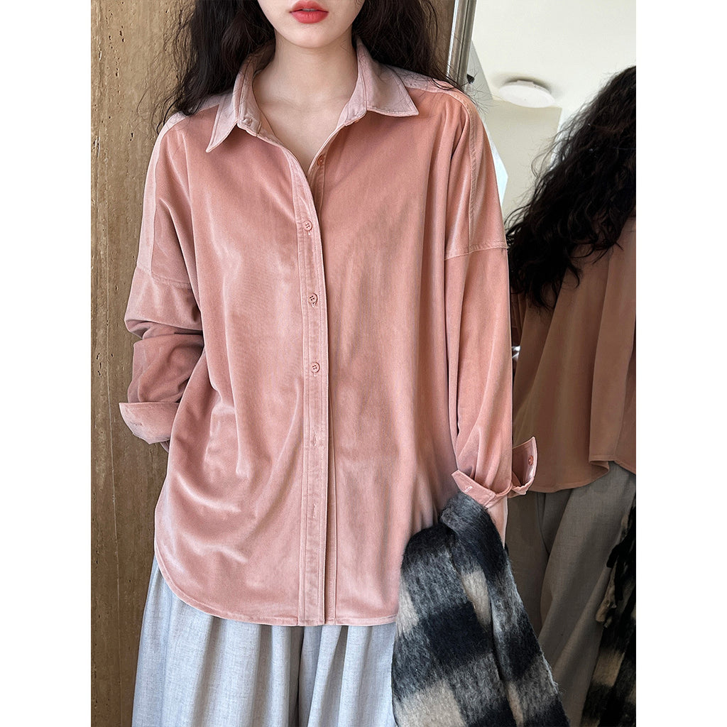 Thick brushed corduroy shirt for women