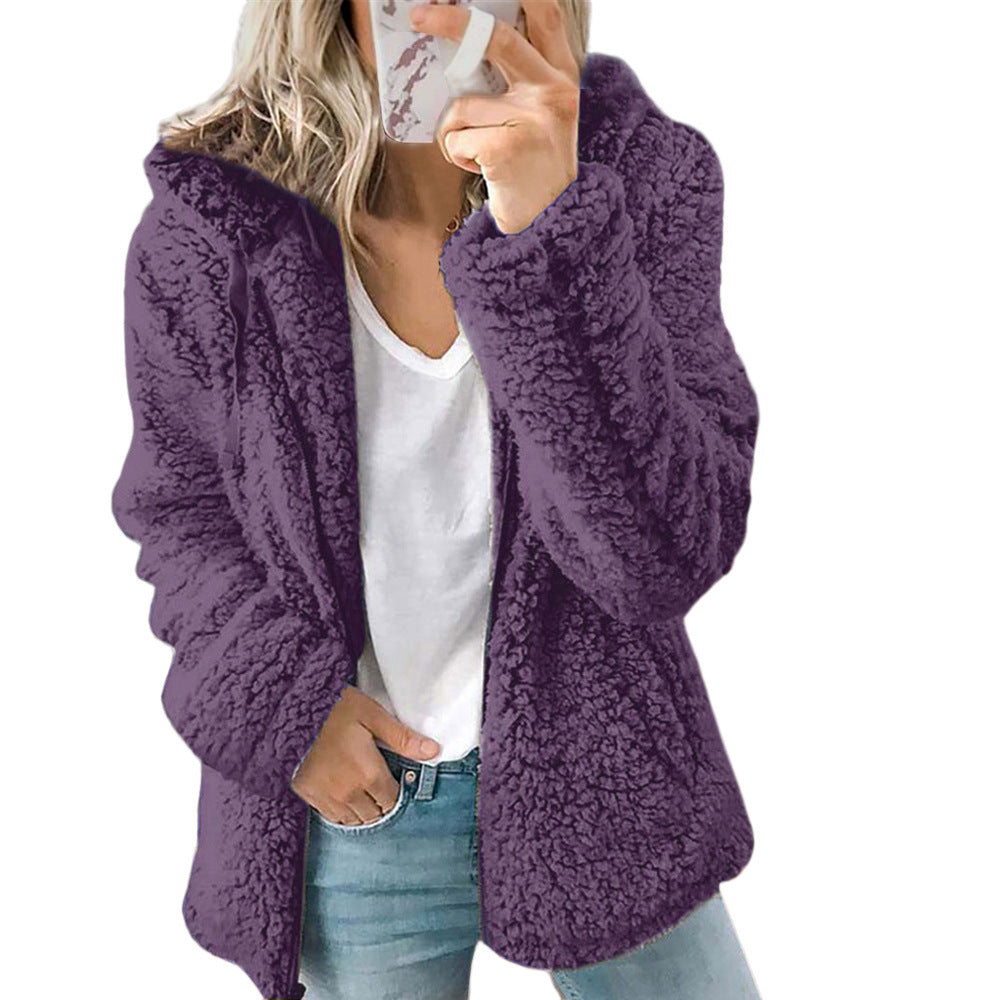 European and American women's hooded woolen autumn and winter top jacket