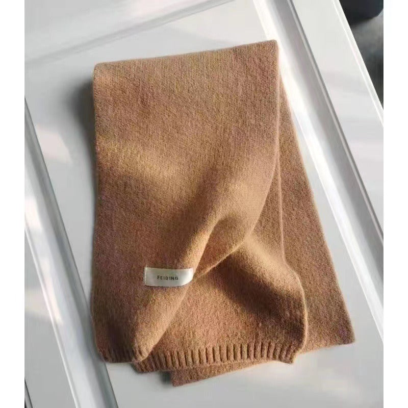 New Korean Winter Instagram Style Solid Color Knitted Warmth Versatile Student Winter Scarf for Men