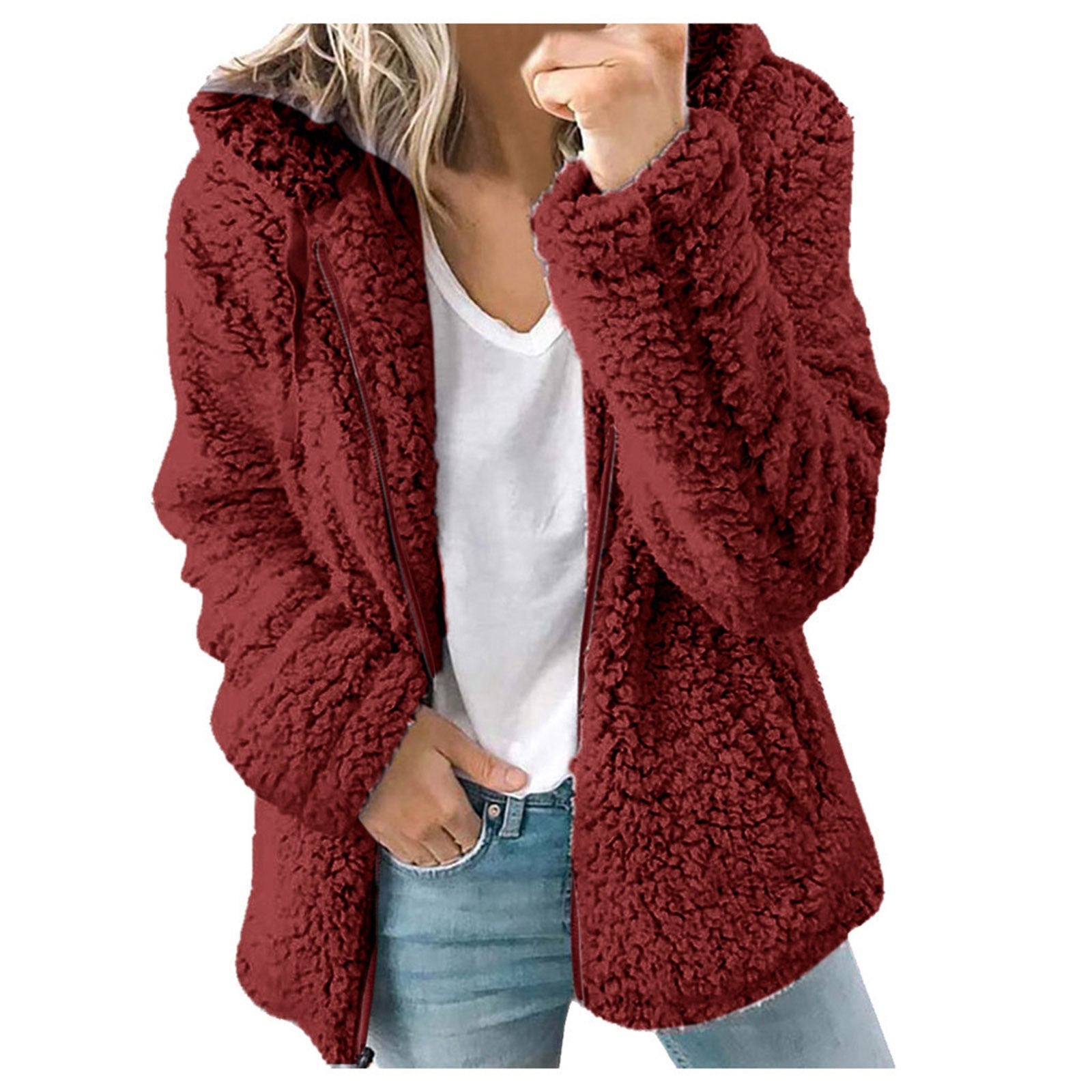 European and American women's hooded woolen autumn and winter top jacket