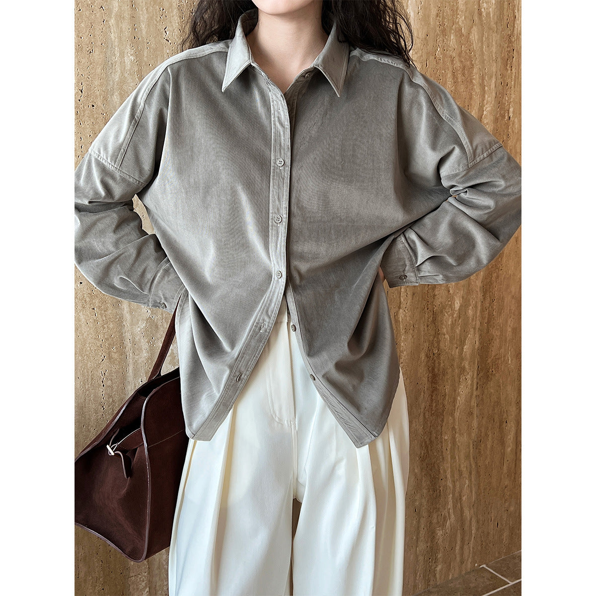 Thick brushed corduroy shirt for women