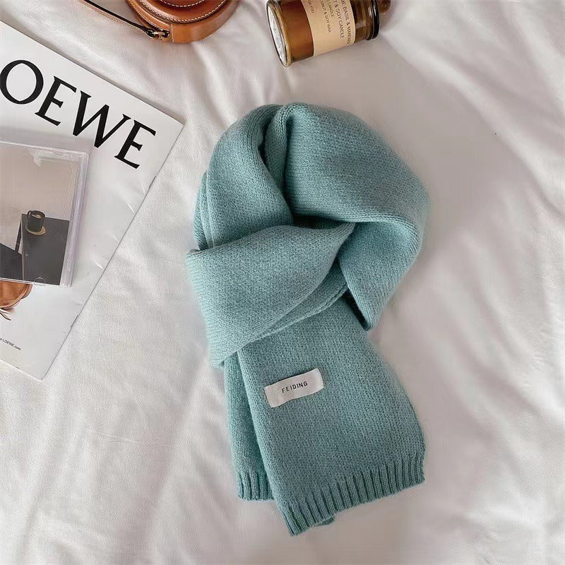 New Korean Winter Instagram Style Solid Color Knitted Warmth Versatile Student Winter Scarf for Men