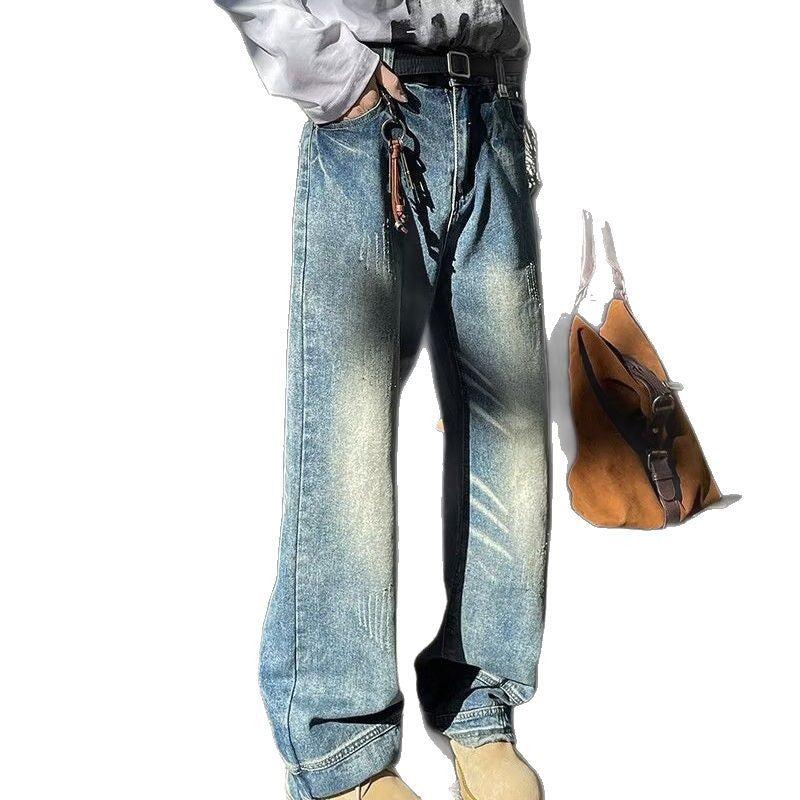 Vintage washed denim jeans for men in autumn