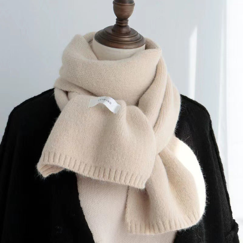 New Korean Winter Instagram Style Solid Color Knitted Warmth Versatile Student Winter Scarf for Men