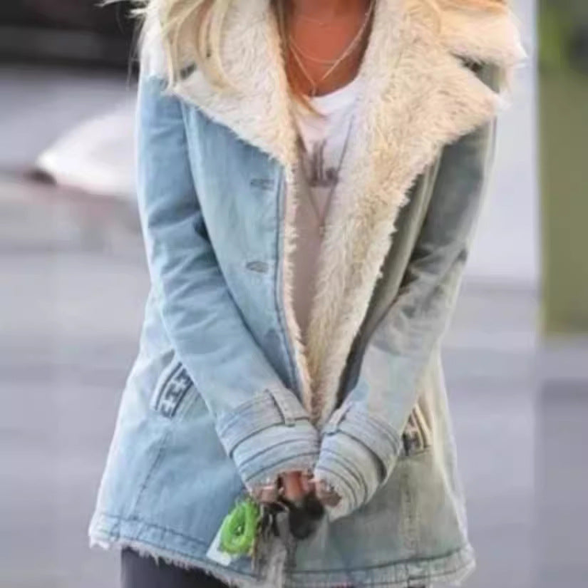 Autumn and winter velvet long sleeved warm cotton jacket for women