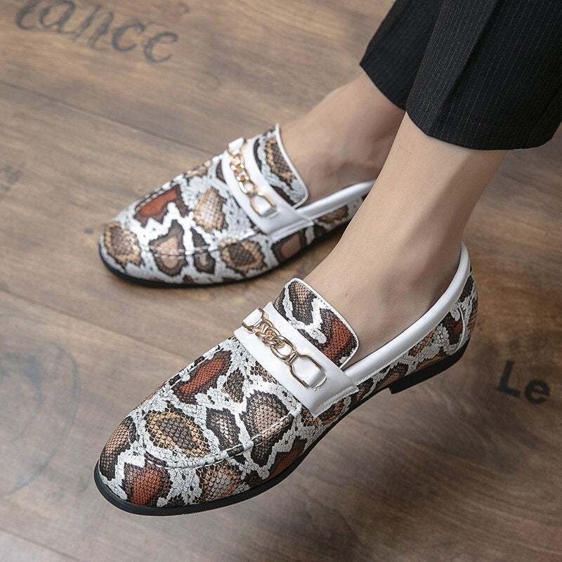 Men Leather Shoes Men Luxury Camouflage Gold National Pattern Oxfords Men