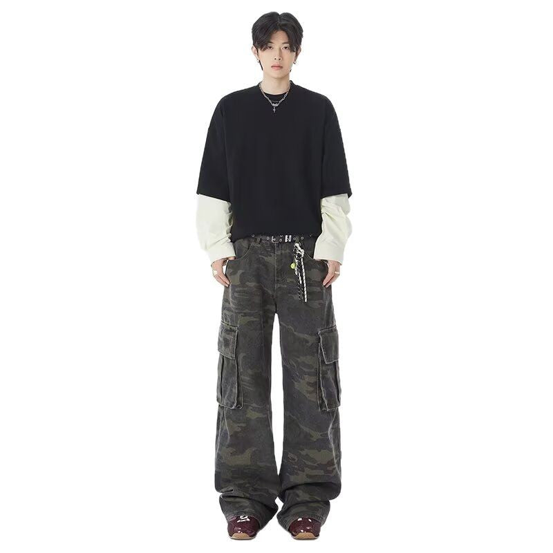 Retro camouflage work pants for men in spring and summer