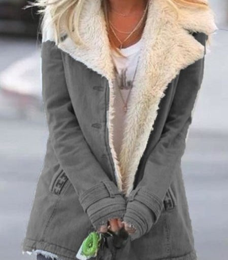 Autumn and winter velvet long sleeved warm cotton jacket for women