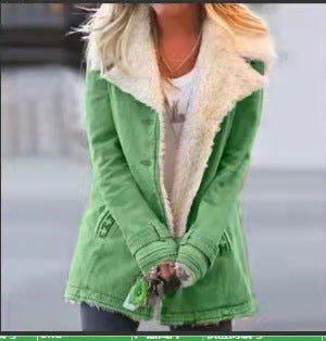 Autumn and winter velvet long sleeved warm cotton jacket for women