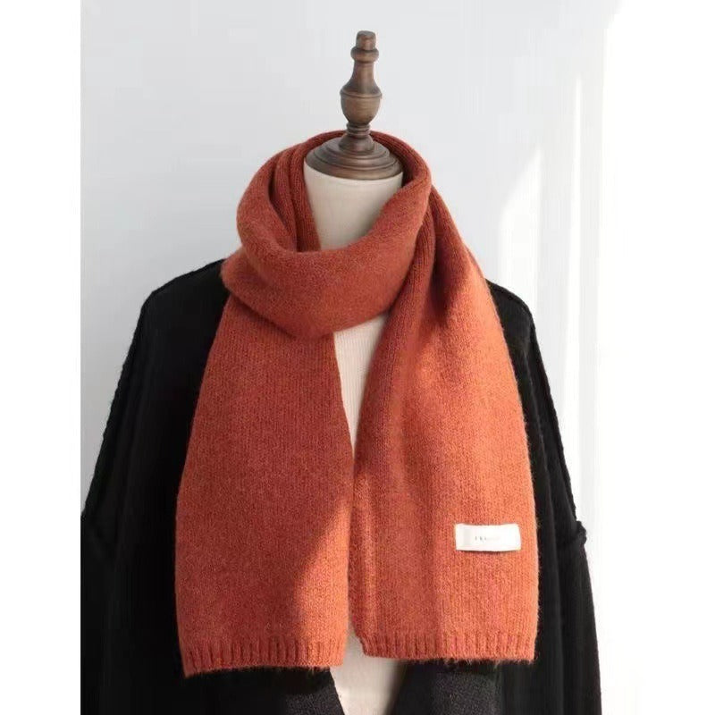 New Korean Winter Instagram Style Solid Color Knitted Warmth Versatile Student Winter Scarf for Men