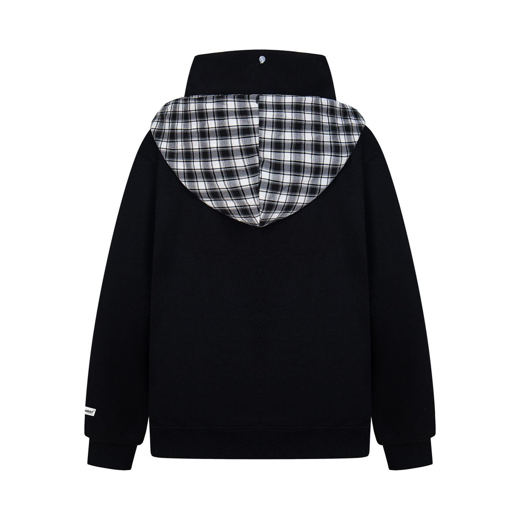 Badge plaid hooded sweatshirt for men and women