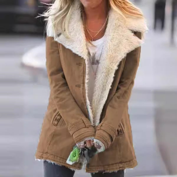 Autumn and winter velvet long sleeved warm cotton jacket for women