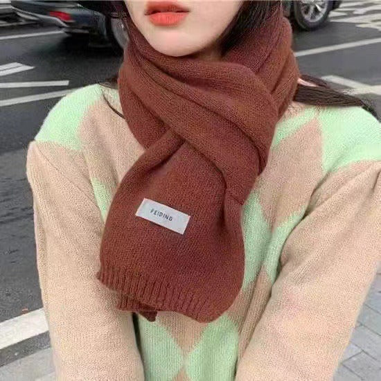 New Korean Winter Instagram Style Solid Color Knitted Warmth Versatile Student Winter Scarf for Men
