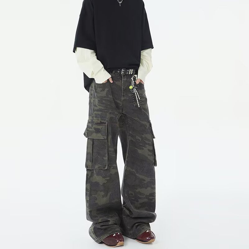 Retro camouflage work pants for men in spring and summer