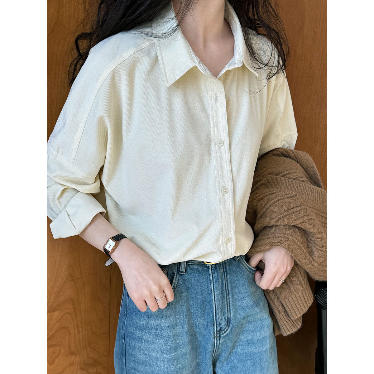 Thick brushed corduroy shirt for women