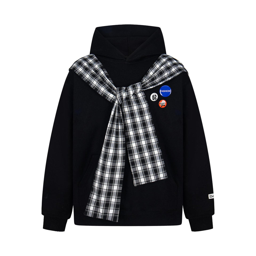 Badge plaid hooded sweatshirt for men and women