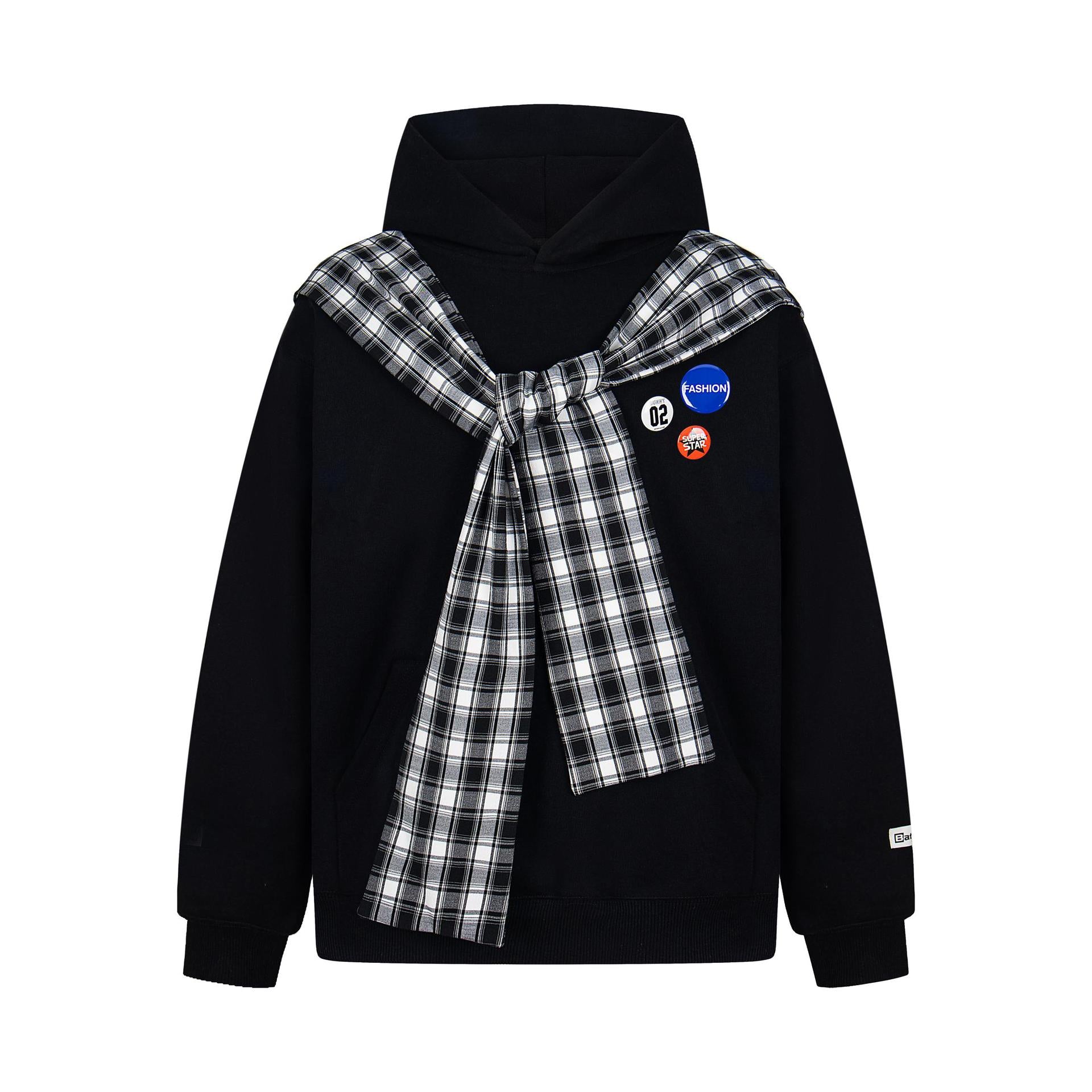 Badge plaid hooded sweatshirt for men and women