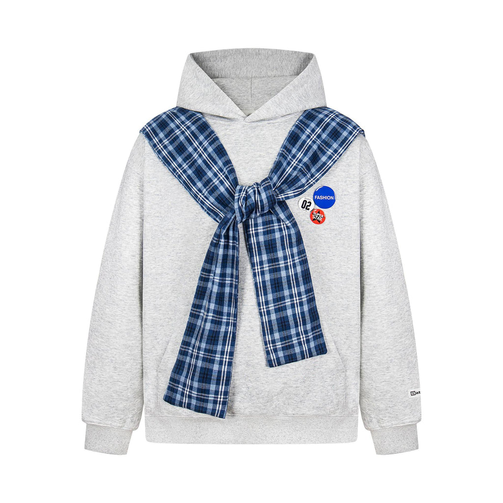 Badge plaid hooded sweatshirt for men and women